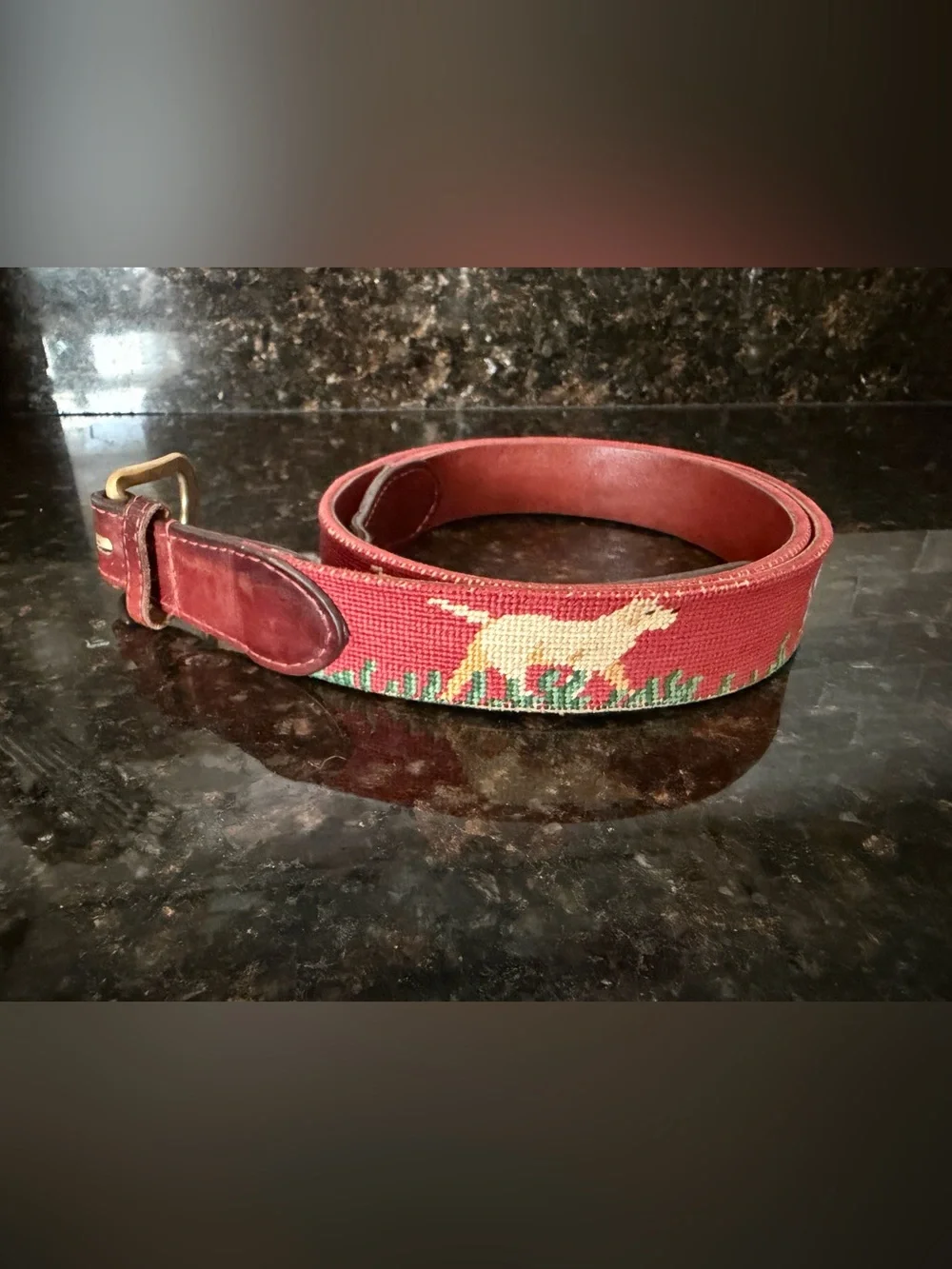 Smathers & Branson Ducks Labradors Hunting Needlepoint Leather Belt Mens 38